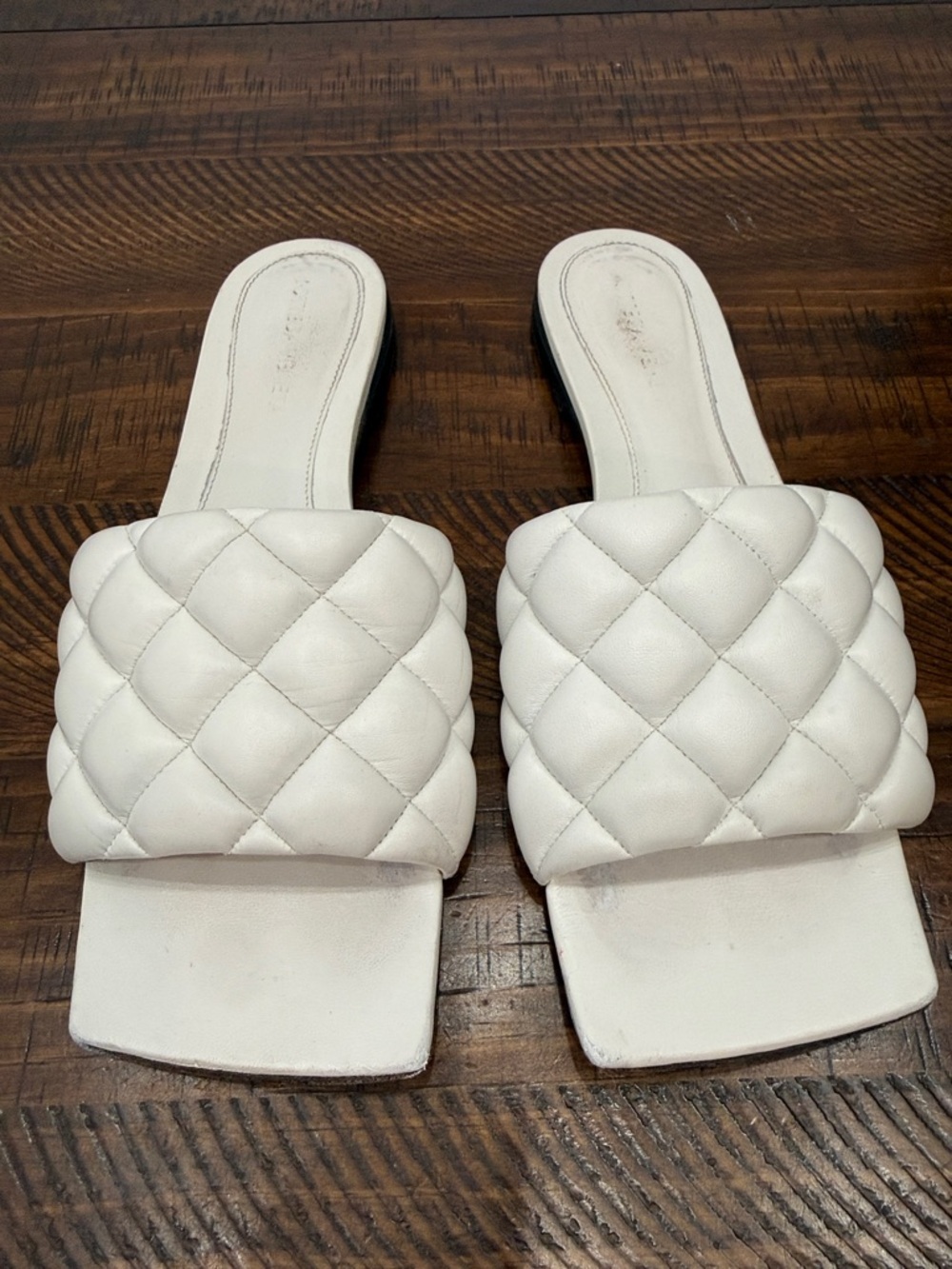 Bottega Veneta White Quilted Leather Slide Mules
